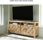 Signature Design by Ashley Hudwick Farmhouse 4-Door Accent Cabinet with 2 Adjustable Shelves, Light Brown