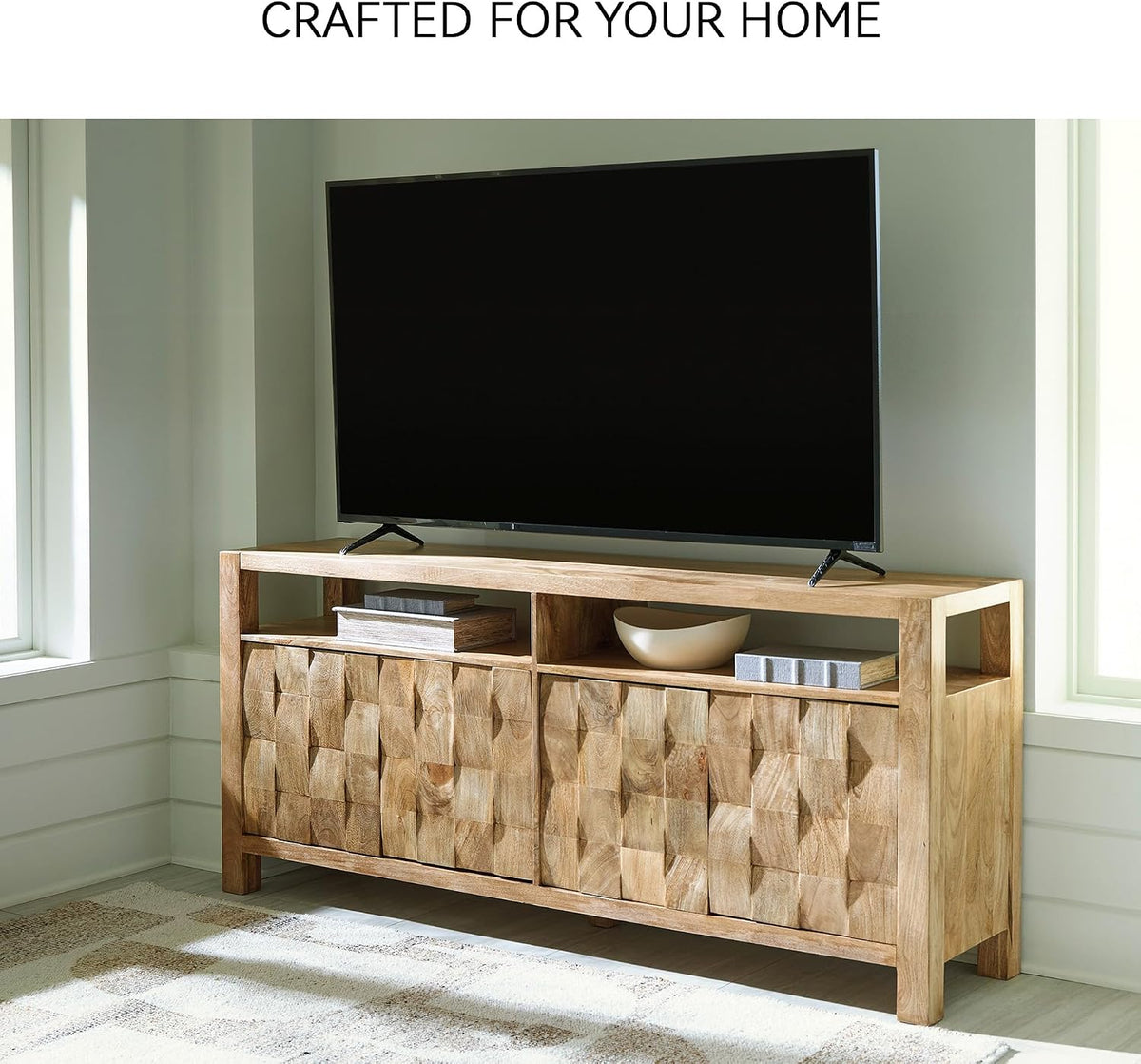 Signature Design by Ashley Hudwick Farmhouse 4-Door Accent Cabinet with 2 Adjustable Shelves, Light Brown