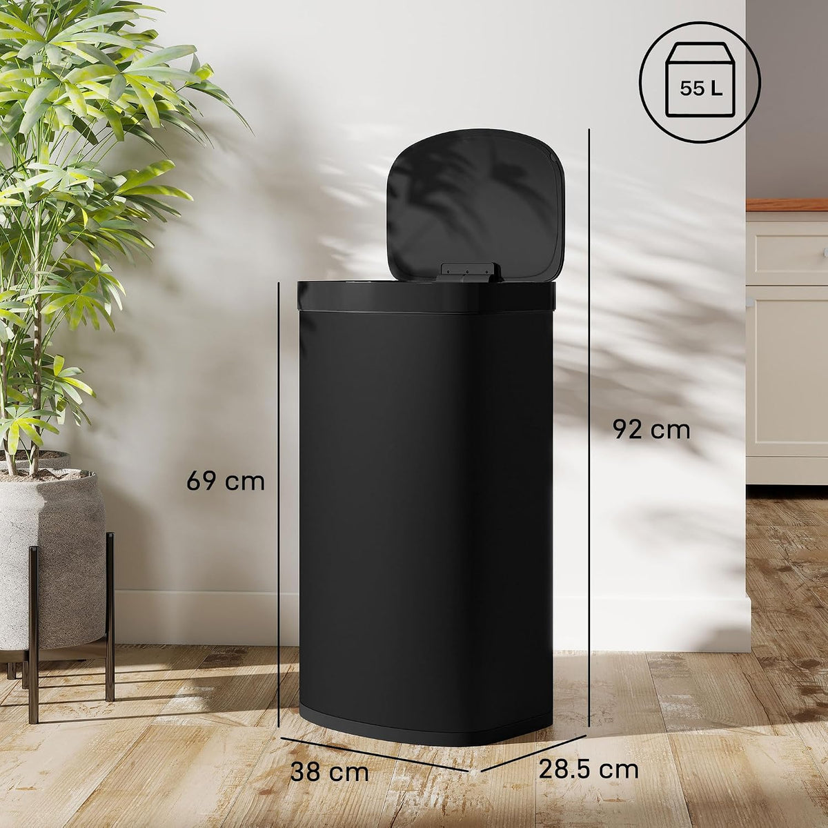 HOMCOM 55L Sensor Bin, Automatic Touchless Kitchen Bin, Black