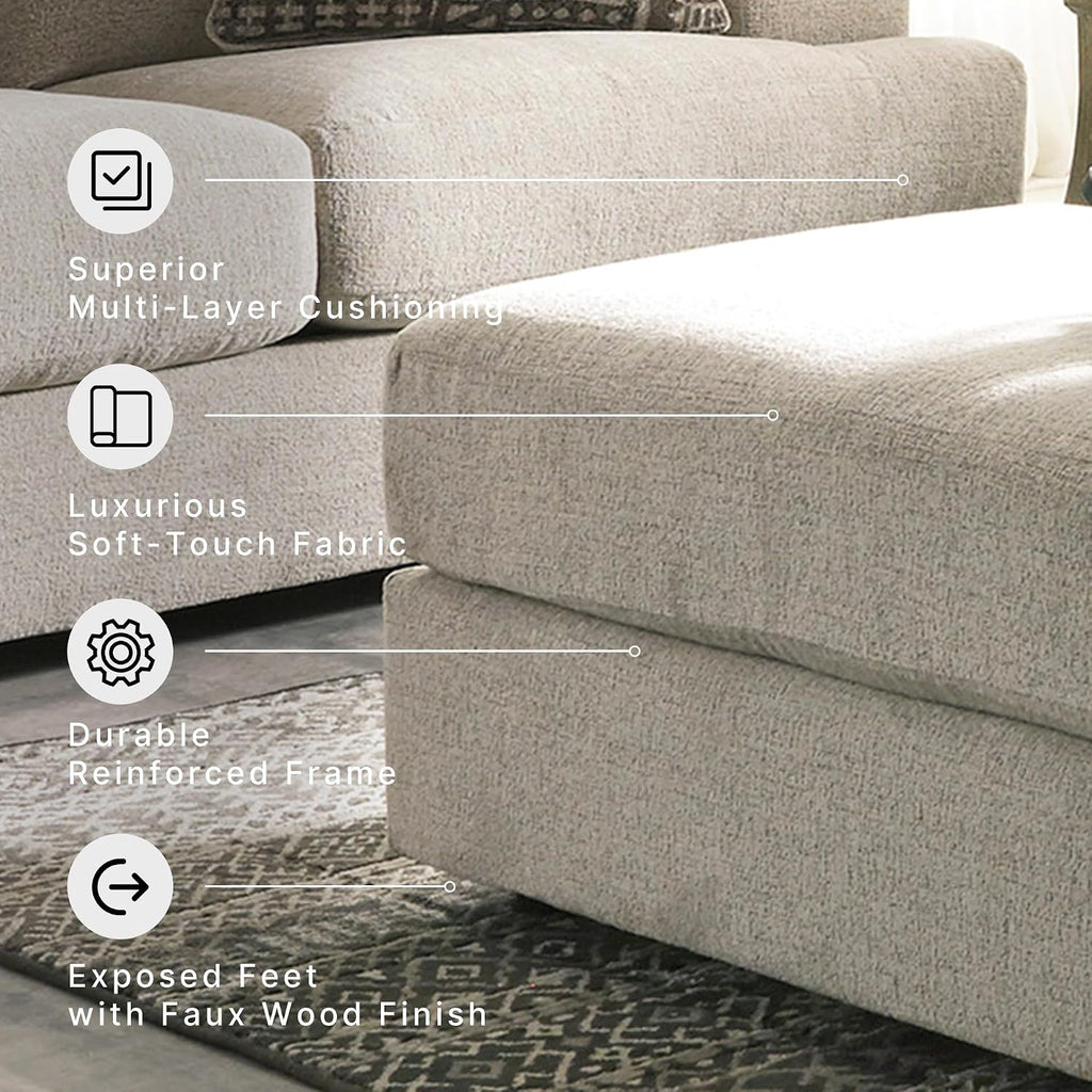 Signature Design by Ashley Soletren Oversized Ottoman, Stone | Plush stone beige chenille upholstery, Wood and engineered wood frame, 48-inch rectangular living room footprint