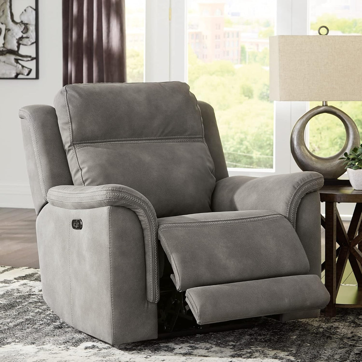 Signature Design by Ashley Power Recliner, Slate Zero Wall | Water-resistant faux leather, Zero-gravity power recline, Zero-draw USB port, Next-Gen Durapella Series