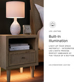 Signature Design by Ashley Cielden Light Brown 1-Drawer USB Nightstand | Two-tone replicated oak and faux cane print, Built-in wireless charging and LED base, Contemporary style for bedrooms