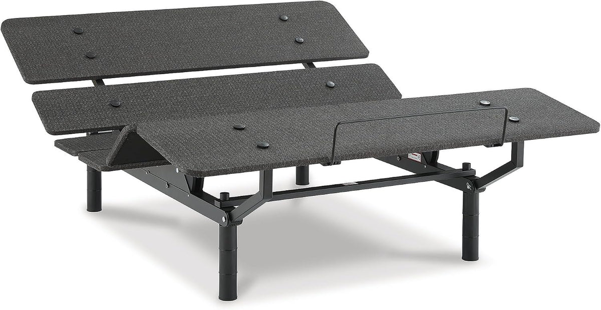 Signature Design by Ashley Cosmic Queen Adjustable Base Bed Frame | Powder coated metal construction, Memory foam and hybrid mattress compatible, Head and foot incline, 2 USB ports