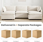 ROWHY 112'' Sectional Modular Cloud Couch, Oversized 5 Seat Couches U Shaped Sofa with 2 Movable Ottomans, 2 Throw Pillows, Upholstered Corduroy U Shape Comfy Deep Couches for Living Room, Beige