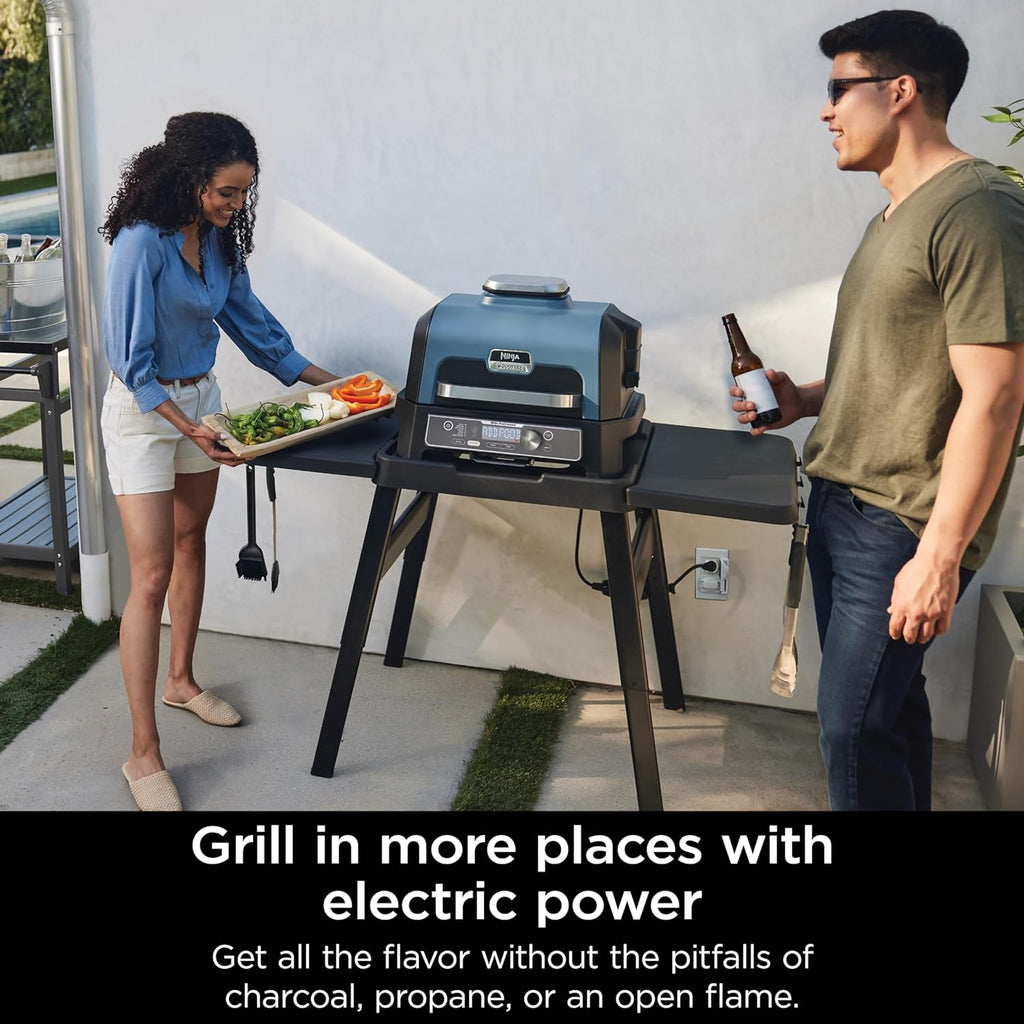 Ninja Woodfire ProConnect Premium XL BBQ Grill, 7-in-1, App Enabled, Blue | 180 sq in of cooking space with app-connected dual thermometers, and real wood-fired flavor