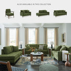 Signature Design by Ashley Bixler Showood Accent Chair, Olive Green | Plush chenille blend upholstery, Reversible cushion, Exposed engineered wood frame, Cozy reading nook, Wood accent chair