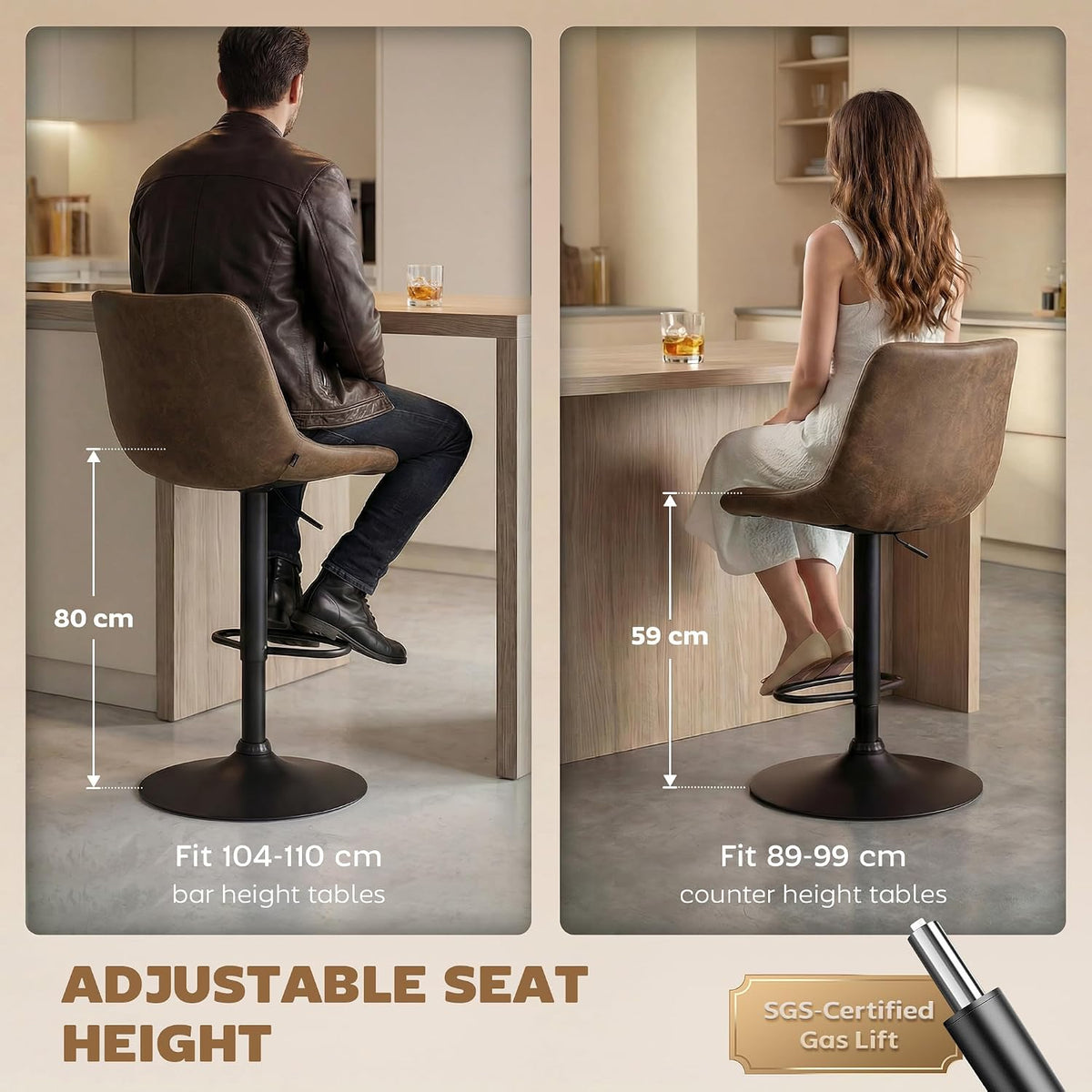 HOMCOM Bar Stools Set of 2 Swivel High Kitchen Island Stools Brown