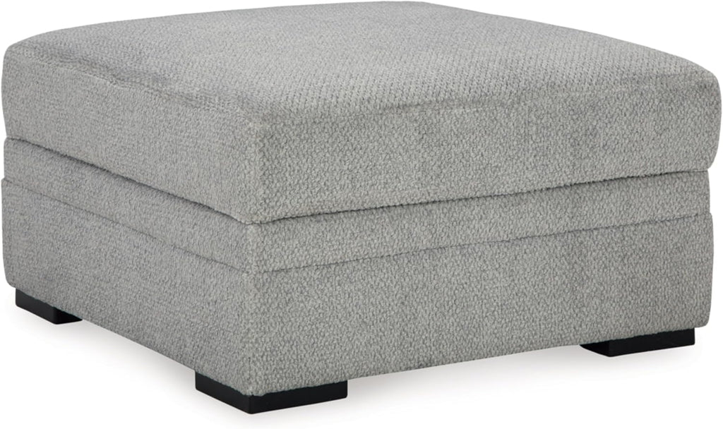 Signature Design by Ashley Square Ottoman with Storage and Cup Holders | Cement gray 100% polyester velvet, No assembly required, Faux wood legs, Casselbury Series