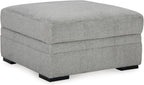 Signature Design by Ashley Square Ottoman with Storage and Cup Holders | Cement gray 100% polyester velvet, No assembly required, Faux wood legs, Casselbury Series