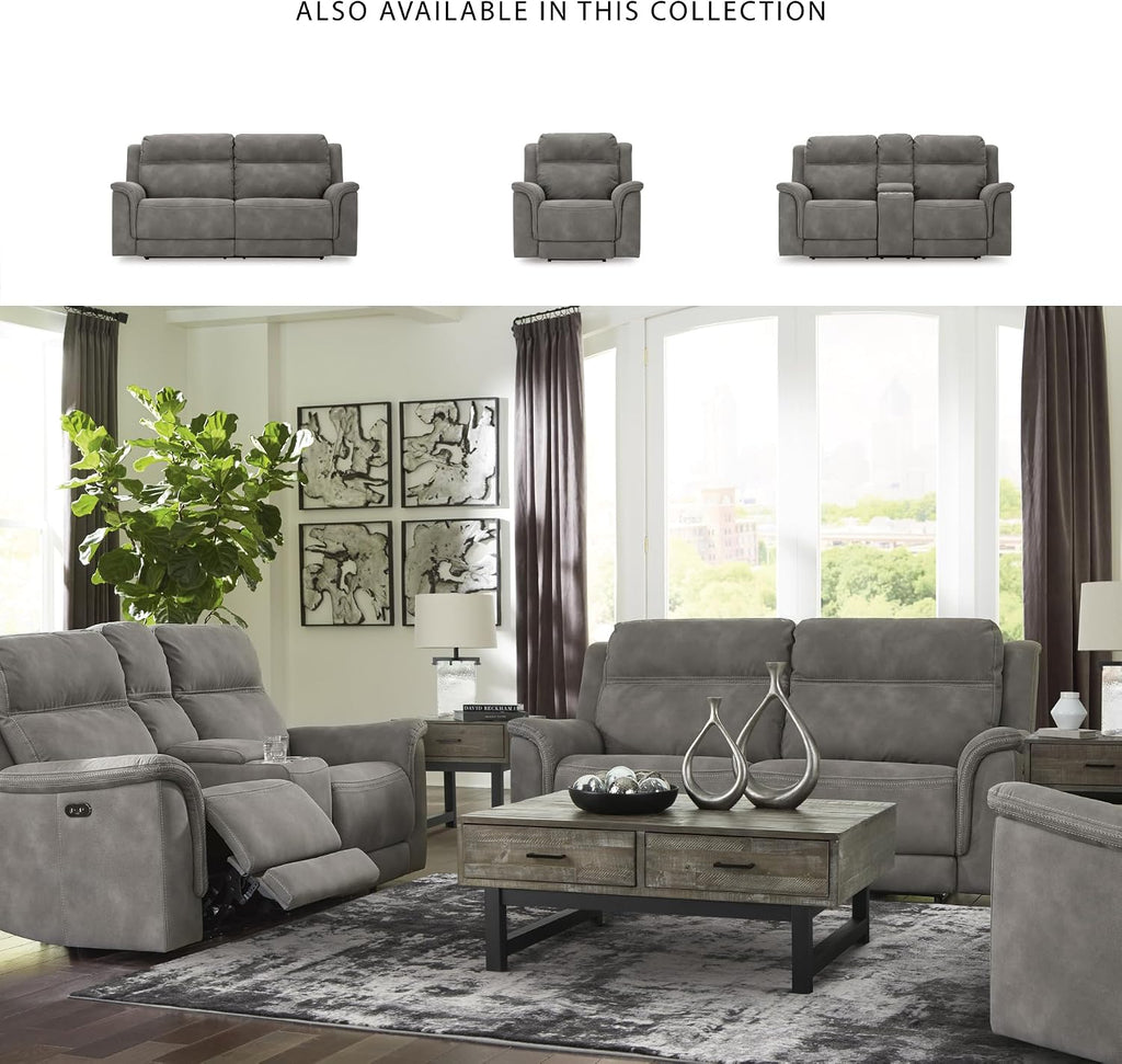 Signature Design by Ashley Power Reclining Loveseat Sofa with Console | Faux leather look, 15-minute assembly, Water-resistant DuraPella fabric, Zero-gravity reclining, Adjustable headrest