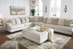 Signature Design by Ashley Oversized Square Ottoman Coffee Table, Beige | Beige chenille ottoman, 100% polyester upholstery, 51-inch dual-purpose footrest, Arrives fully assembled, Rawcliffe Series