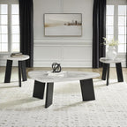 Signature Design by Ashley Lilyberg 3 Piece Coffee Table Set, Black Legs | Engineered wood and decorative laminate, Replicated Carrara marble top, Triangular modern coffee table set, Living room use