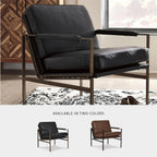 Signature Design by Ashley Puckman Modern Black Leather Accent Chair | Premium combination of leather and faux leather with polished nickel-tone frame, Urban industrial design