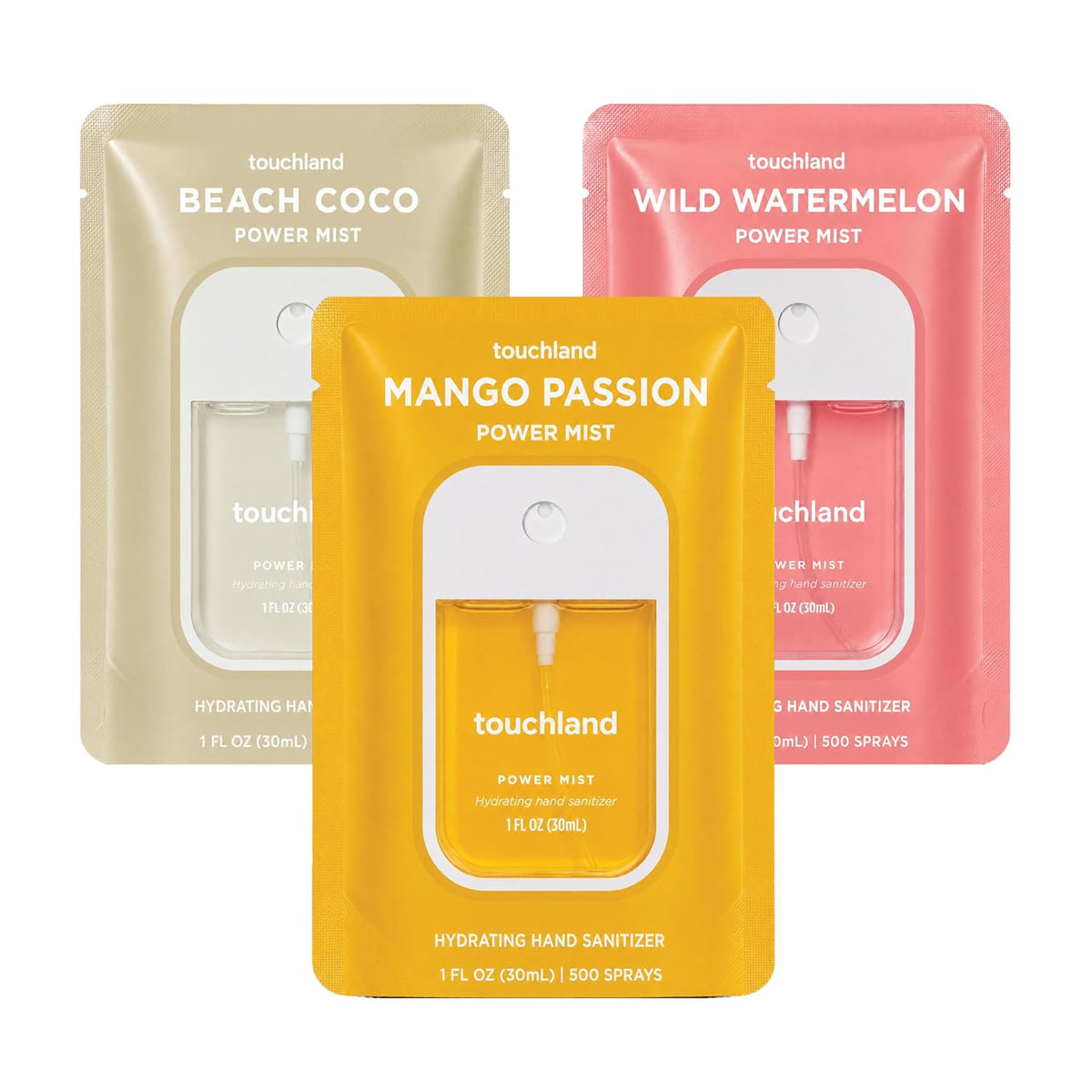 Touchland Tropical Trio Hydrating Hand Sanitizer Spray Set Travel Size