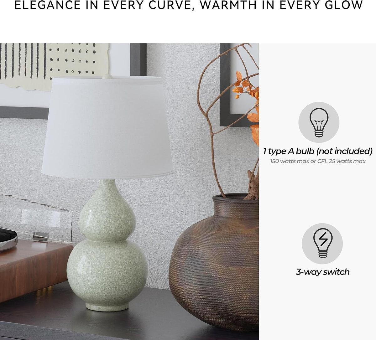 Signature Design by Ashley Saffi 30" Tall Ceramic Table Lamp, Cream | Textured crackle glaze ceramic base, Adjustable 3-way switch for custom ambiance, Light-diffusing fabric drum shade