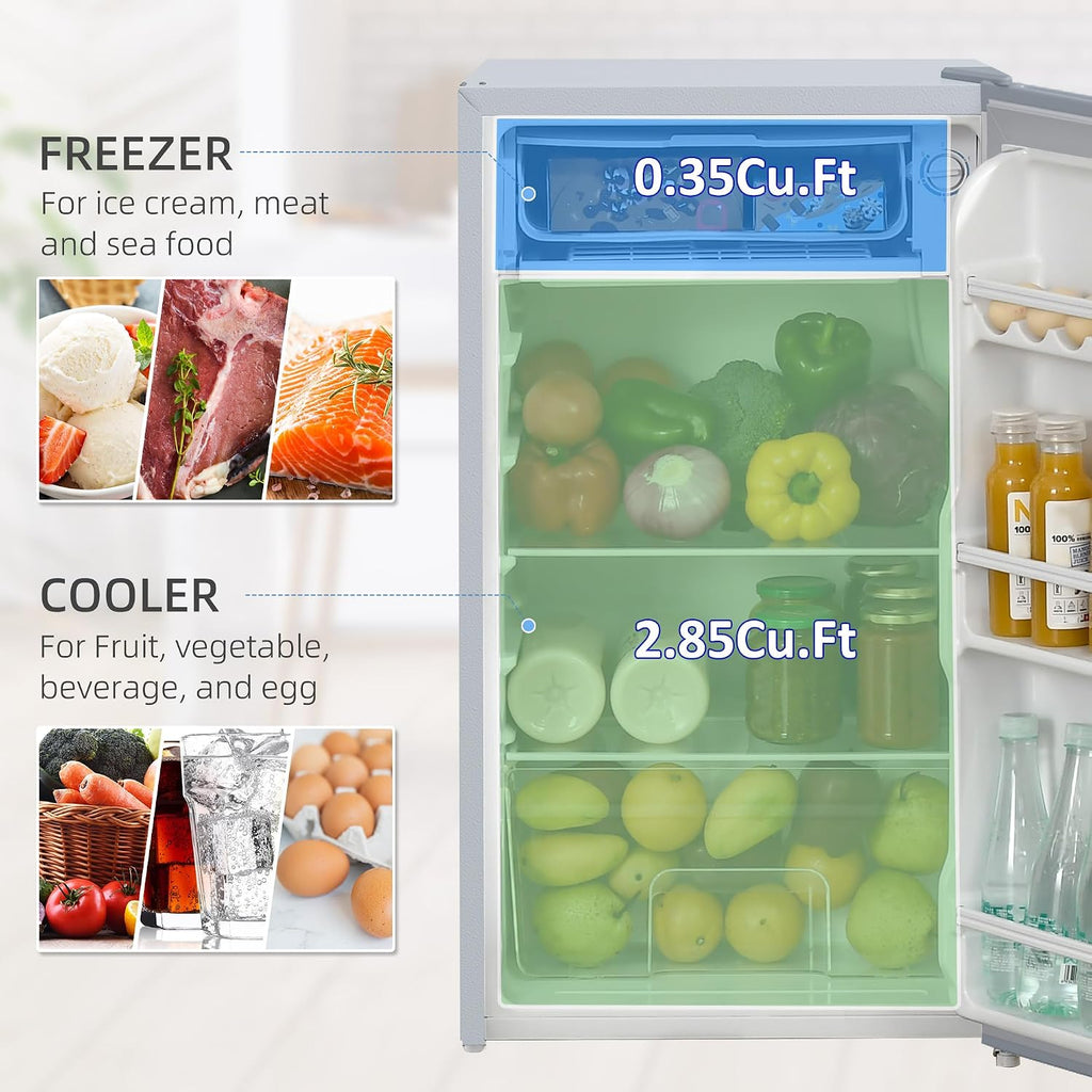 HOMCOM Under Counter Fridge 91L Small Fridge with Chiller Grey