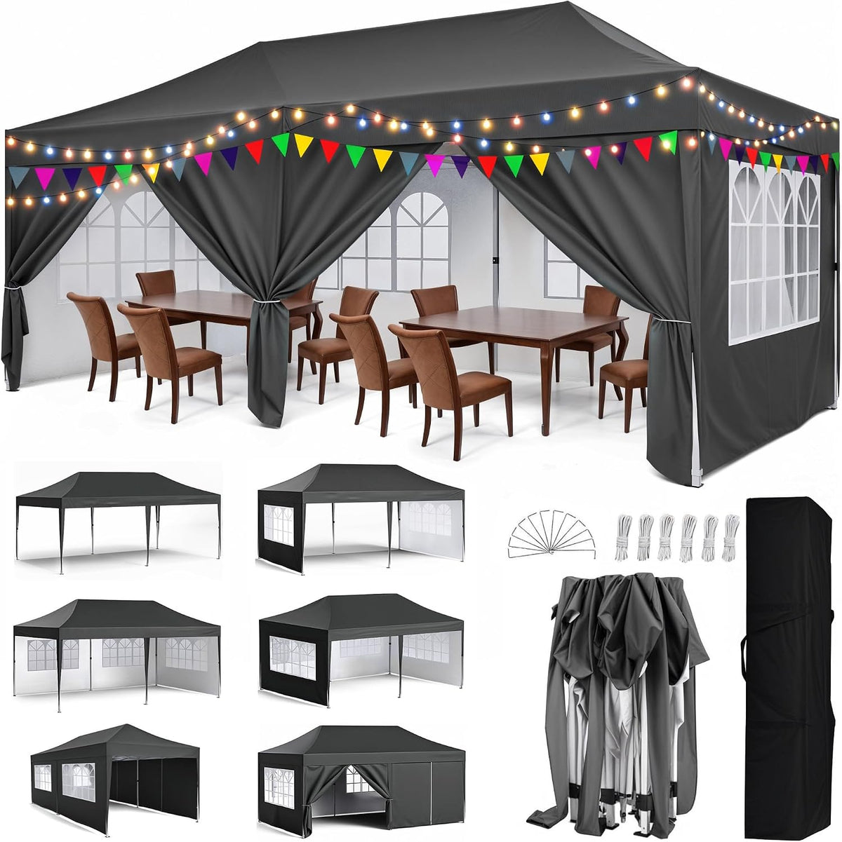 3x6m Pop Up Gazebo with 6 Sidewalls, Heavy Duty Marquee Party Tent, Waterproof & UPF 50+ UV Protection, Easy Setup Folding Canopy for Garden Events, Weddings, Markets & Carport
