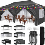 3x6m Pop Up Gazebo with 6 Sidewalls, Heavy Duty Marquee Party Tent, Waterproof & UPF 50+ UV Protection, Easy Setup Folding Canopy for Garden Events, Weddings, Markets & Carport