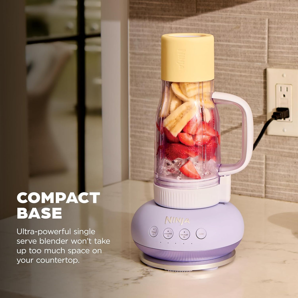 Ninja BlendBOSS Personal Blender, 26oz Tumbler, 1200PW, Purple, DB351PR | 1200-peak-watt BlendBOSS crushes ice to snow. 26-oz leakproof tumbler, chug spout & detachable straw. Dishwasher safe.