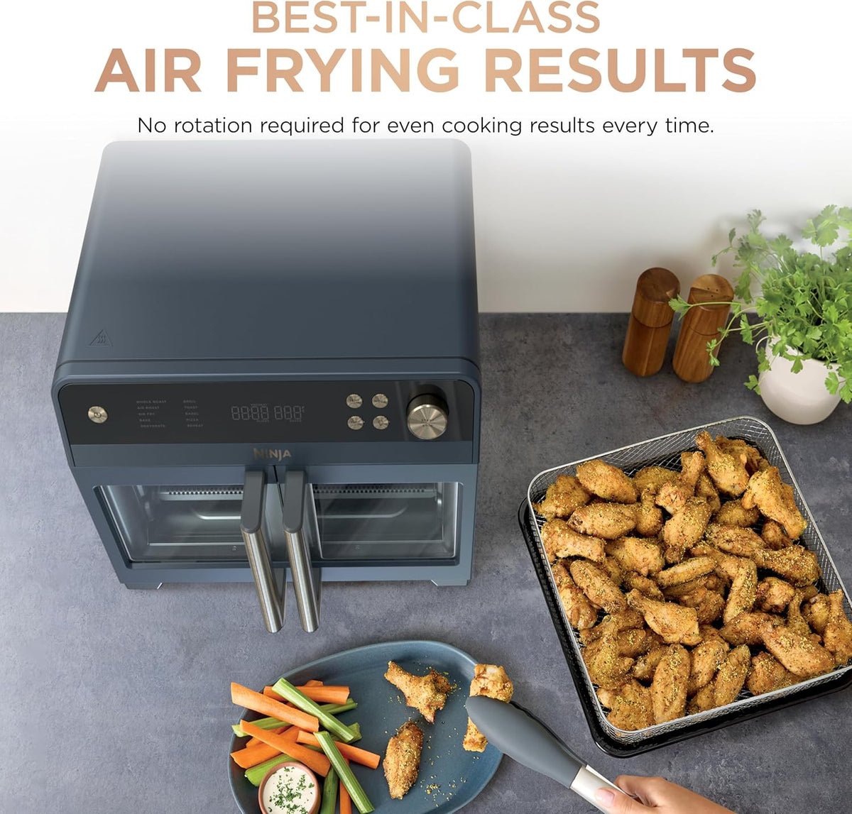 Ninja French Door Premier Air Fry Oven, 10-in-1, Cyberspace, FO101BL | 450F cyclonic air, PFAS-free surface, Air fry, sear crisp, bake, broil, toast, dehydrate