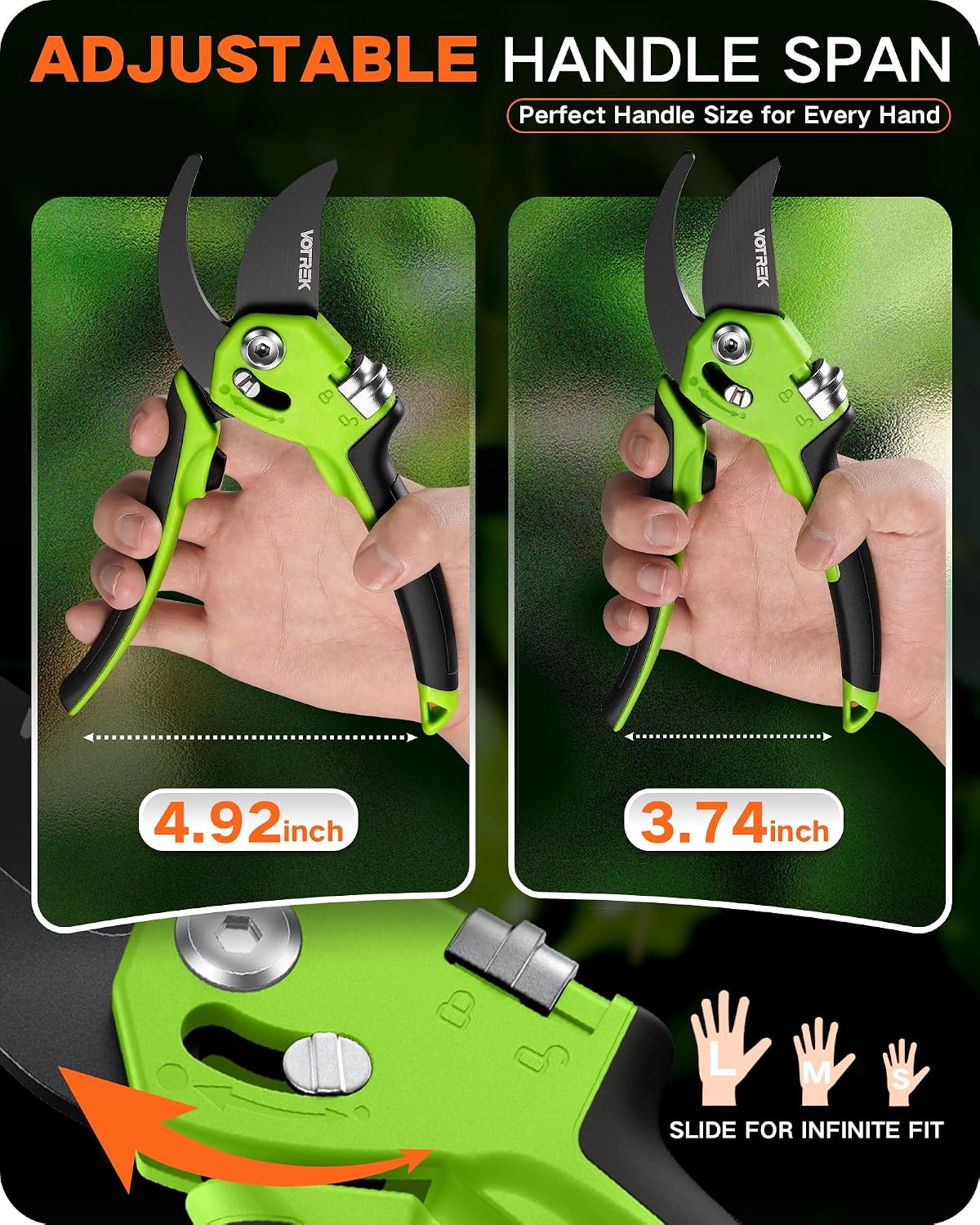 Bypass Secateurs for Small Hands with Continuously Adjustable Grip