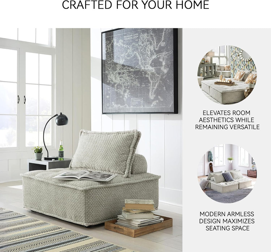 Signature Design by Ashley Oversized Armless Accent Chair, Taupe | Checkered polyester upholstery, Wood and engineered wood frame, Included bolster and toss pillows, Bales Series