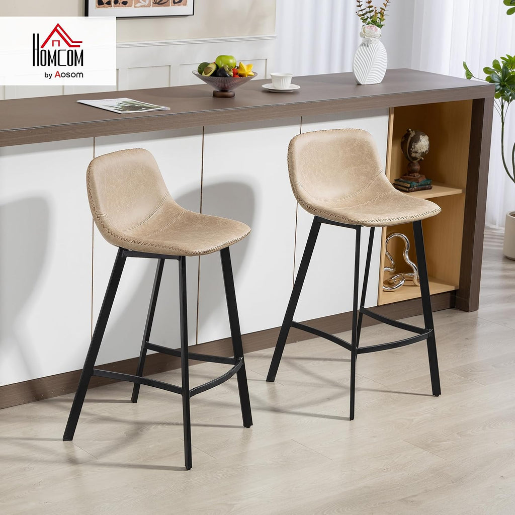 HOMCOM Bar Stools Set of 2 PU Leather Upholstery with Backrest Light Brown