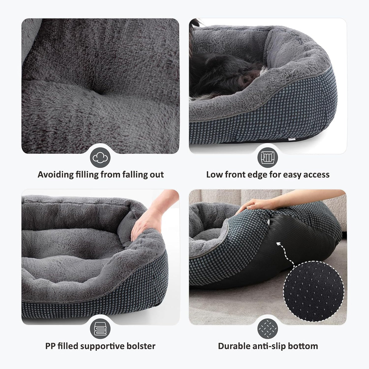 INVENHO Medium Dog Beds for Medium Dogs Washable, Rectangle Dog Bed Medium Size Dog, Orthopedic Dog Bed, Warming Soft Calming Sleeping Puppy Bed Durable Pet Bed with Anti-Slip Bottom M(30"x24"x9")
