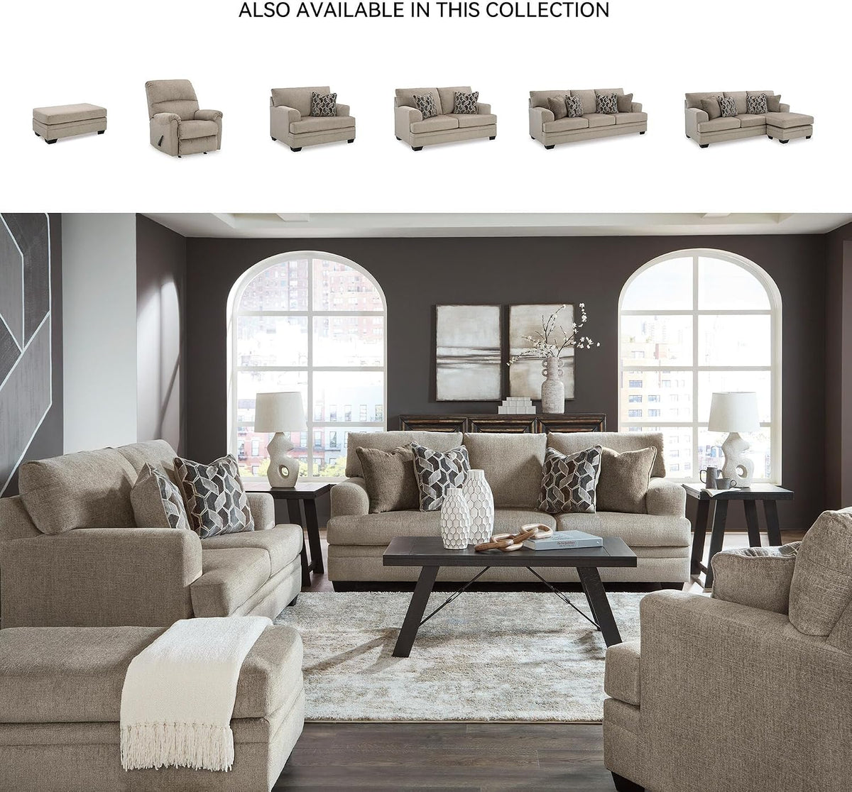 Signature Design by Ashley Stonemeade Rectangular Chenille Ottoman, Taupe | Plush taupe 100% polyester chenille, Instant setup with zero assembly required, Fits standard 32 in doorways