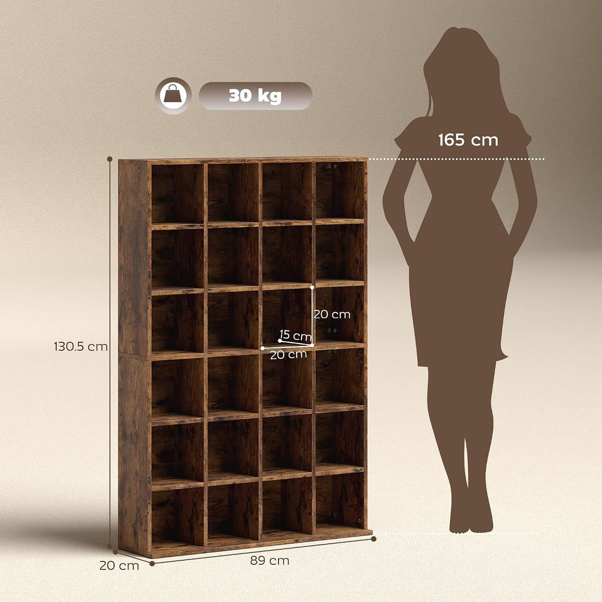 HOMCOM Tall 456 CD/ 336 DVD Storage Unit 89 x 130.5 cm Rustic Brown