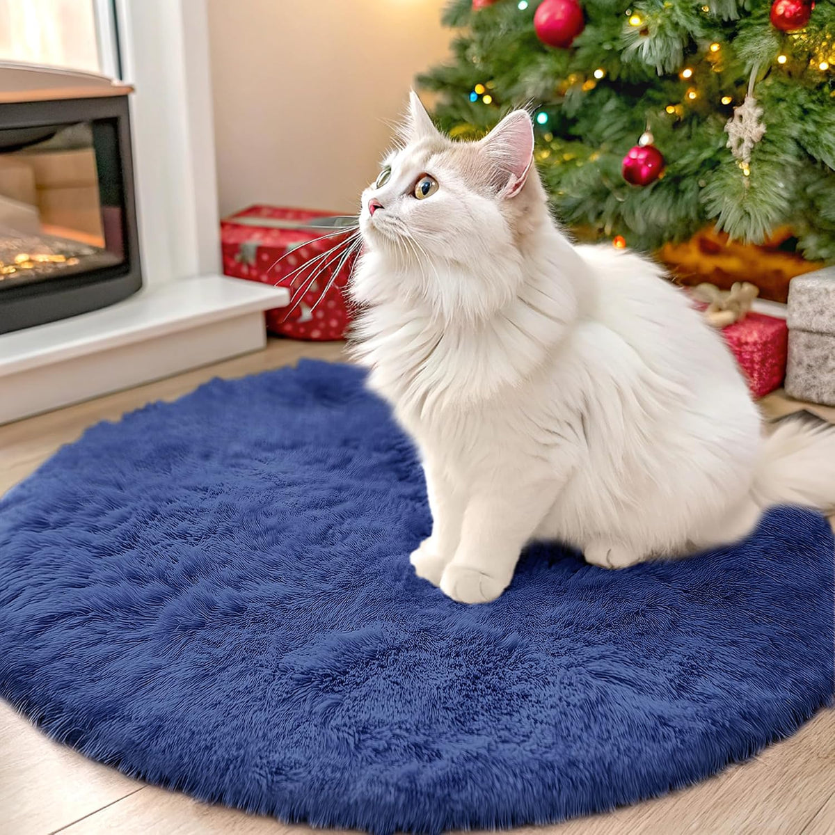OLANLY Beige Round Rugs for Bedroom - Machine Washable, 4 ft Circle Area Rugs for Living Room, Soft and Fluffy Shaggy Carpet for Teen Girls and Boys, Nursery Rooms, Dorms, Home Decor Aesthetic