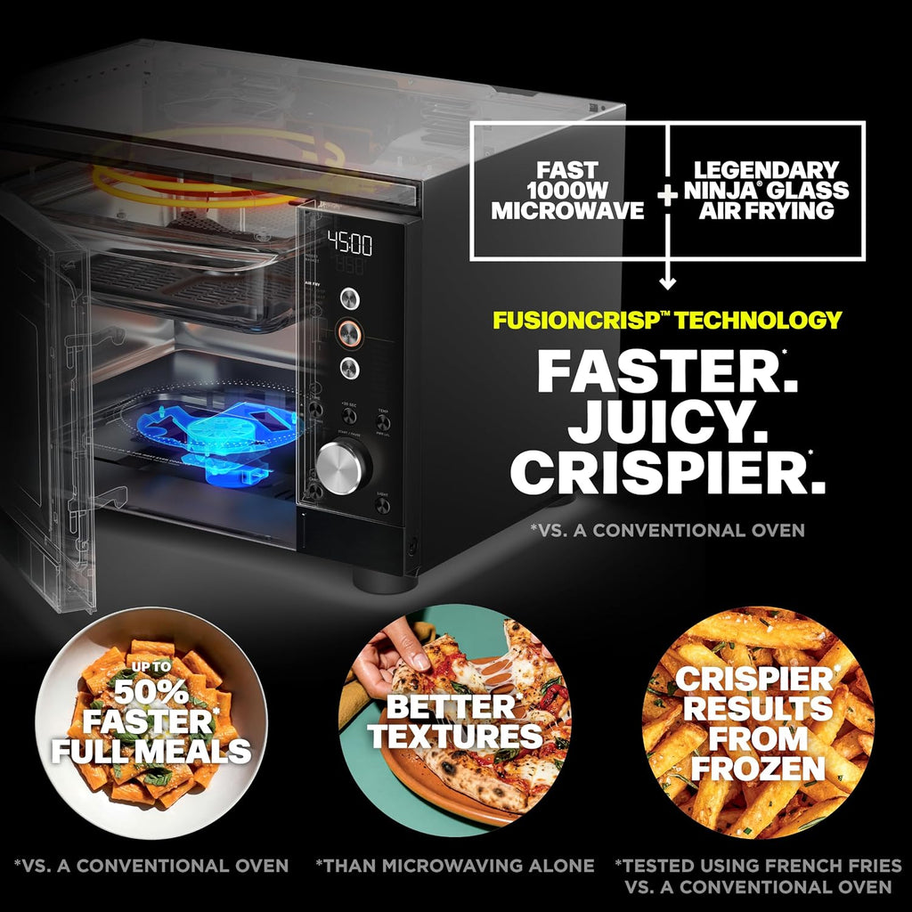 Ninja® Crispi™ Microwave & Air Fryer with FusionCrisp, Black, MW101BK1 | Replaces a countertop microwave and air fryer with 14 functions; Fast 1000W microwave and powerful 1700W Ninja® air fryer.