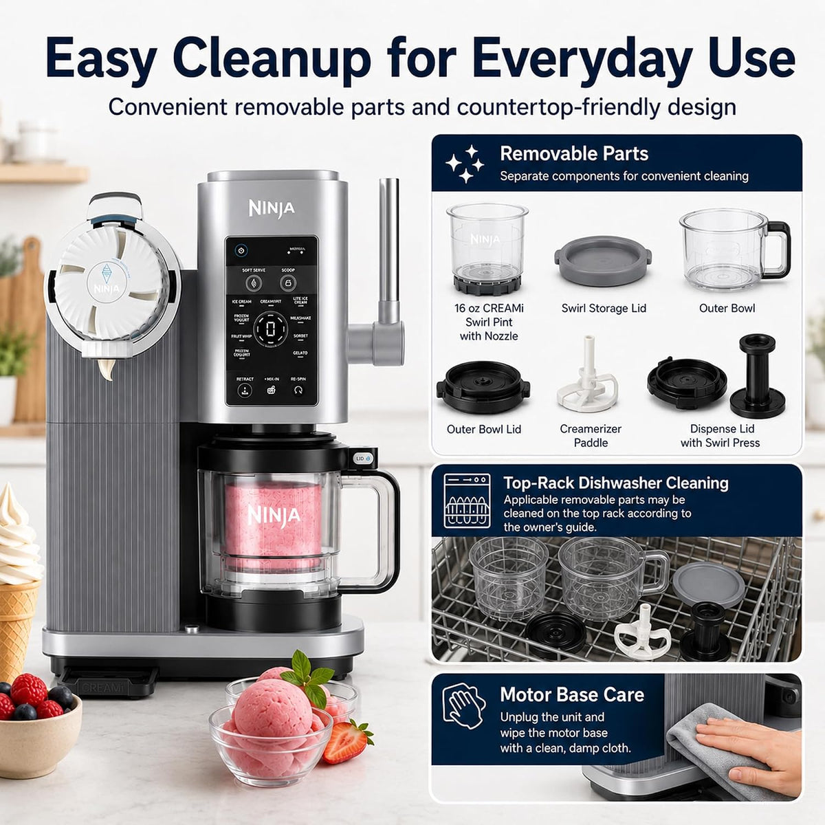 Ninja NC701 CREAMi Swirl 13-in-1 Soft Serve Ice Cream Machine (Renewed) Bundle with 2 YR CPS Enhanced Protection Pack
