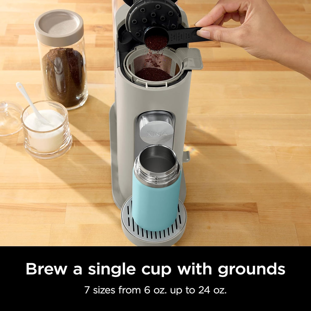Ninja Pods & Grounds Iced Coffee Maker, K-Cup Pod Compatible, Stone PB041ST | Single-Serve, Brews Grounds, Compact Design, 56-oz. Reservoir, 6-oz. Cup to 24-oz. Travel Mug Brew Sizes