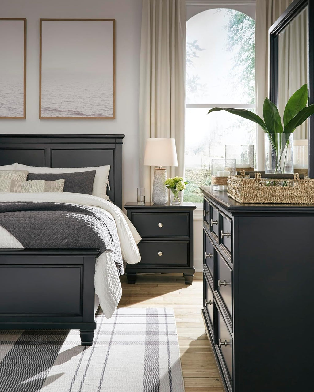 Signature Design by Ashley Tall Farmhouse Nightstand, 2 Drawer, Black