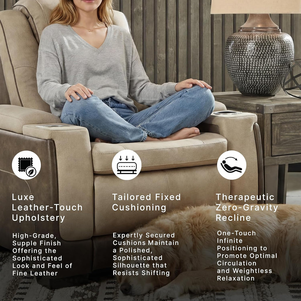 Signature Design by Ashley Zero Gravity Power Recliner Chair, Sand | Easy to clean water resistant performance fabric, Wall hugger power recliner, Living room chairs, Next-Gen Durapella Series