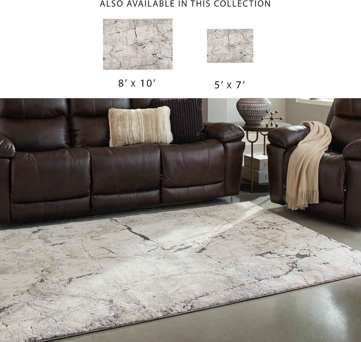 Signature Design by Ashley Wyscott Living Room Rug, 8x10 Modern Abstract | 17 mm high-low pile polyester and polypropylene, Exact 7'10" x 10'3" dimensions, Natural jute backing