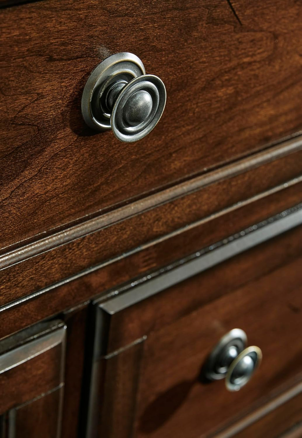 Signature Design by Ashley Porter Traditional Wood Nightstand, Brown | Veneers, wood and engineered wood, 2 smooth-operating drawers, Hidden pull-out tray, Felt bottom, Bun feet