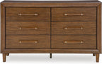 Signature Design by Ashley Mid Century Modern 6 Drawer Dresser for Bedroom | 6-drawer double dresser, Hardwood solids mango wood veneer and MDF substrates, Bedroom storage, Lyncott Series