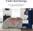 Allewie Queen Size Velvet Bed Frame/Vertical Channel Tufted Wingback Headboard/Upholstered Platform Bed/Strong Wooden Slats/No Box Spring Needed/Easy Assembly/Dark Blue