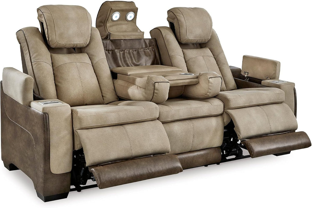 Signature Design by Ashley Next-Gen DuraPella Power Reclining Sofa, Sand | Zero gravity reclining couch, Water-repellent polyester and PU faux leather, Living room use, Medium plush foam
