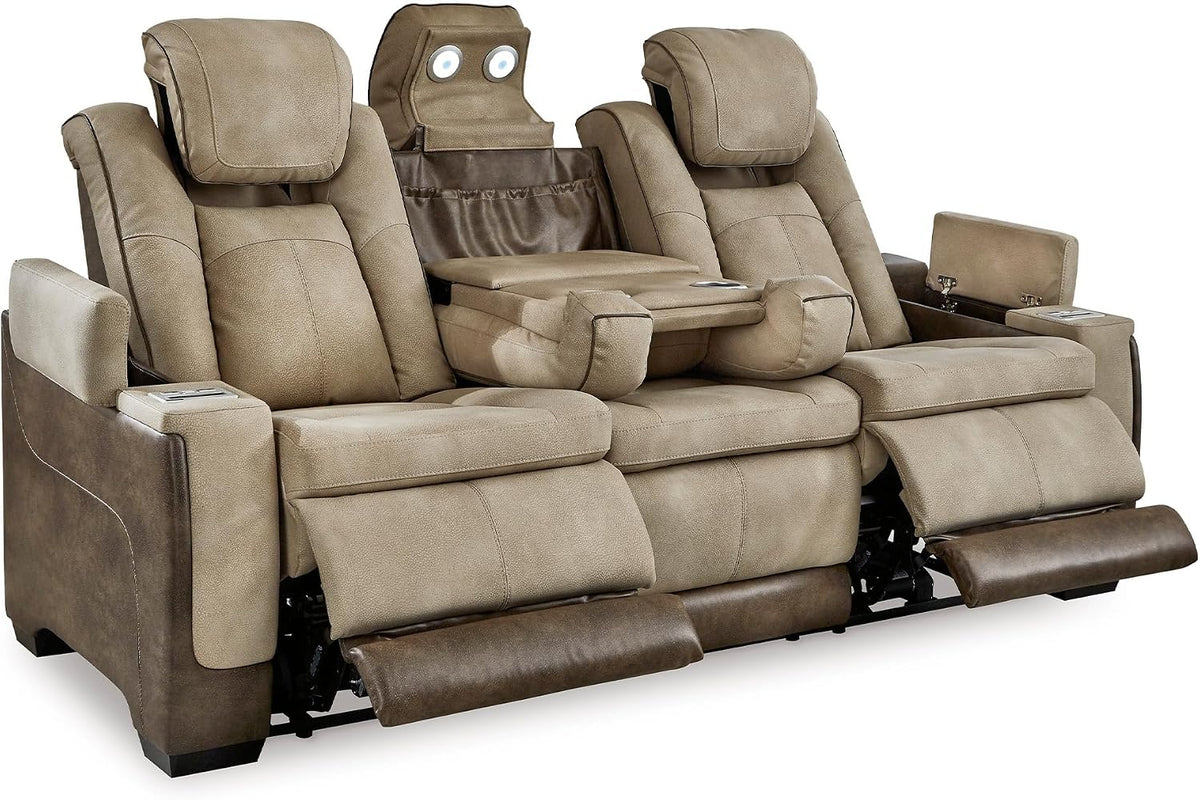 Signature Design by Ashley Next-Gen DuraPella Power Reclining Sofa, Sand | Zero gravity reclining couch, Water-repellent polyester and PU faux leather, Living room use, Medium plush foam