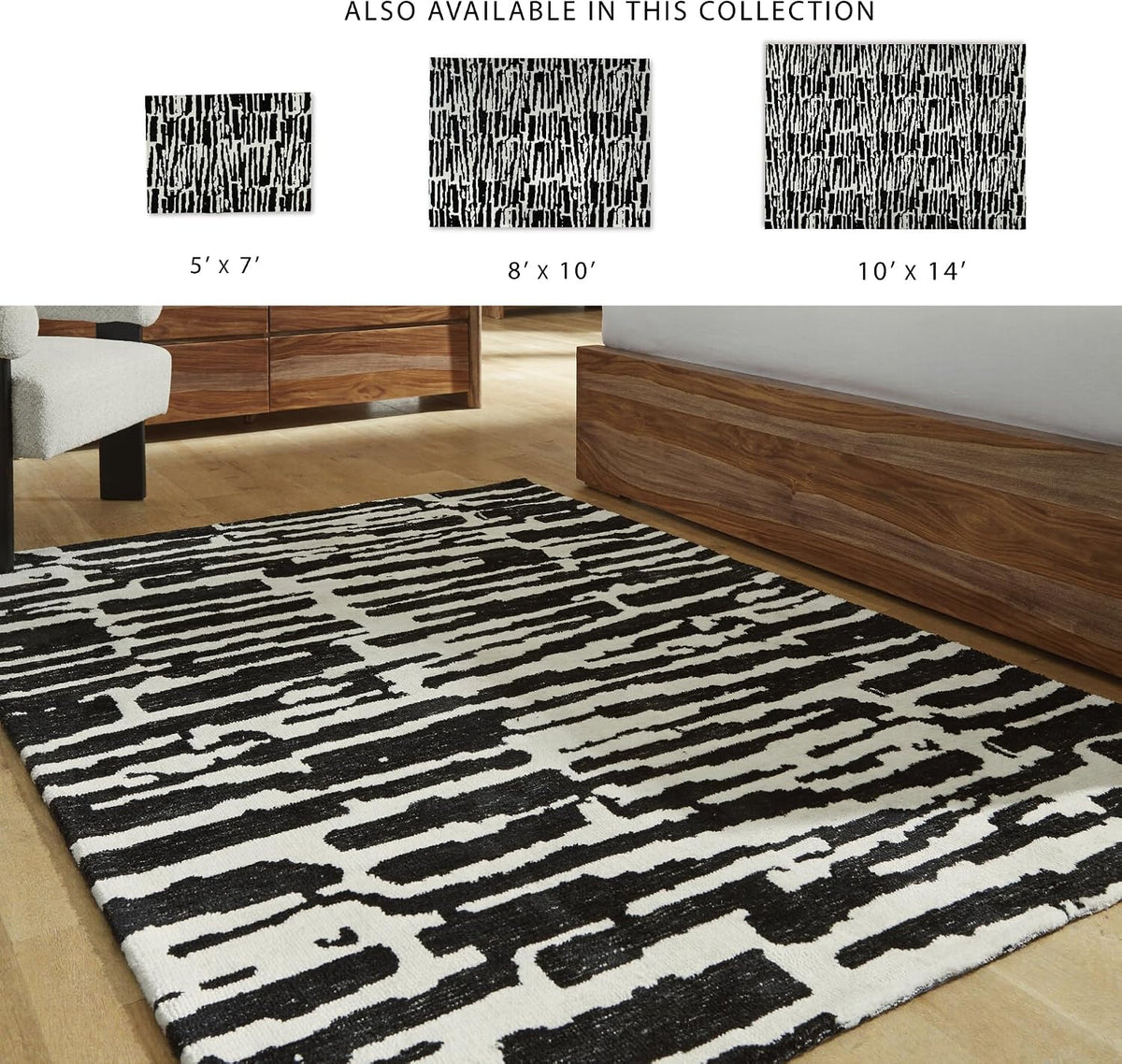 Signature Design by Ashley Bramshaw Area Rug, 5x7, Black and White | Soft 9 mm pile for underfoot comfort, High-contrast abstract pattern, Durable machine-woven polyester