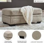 Signature Design by Ashley Stonemeade Rectangular Chenille Ottoman, Taupe | Plush taupe 100% polyester chenille, Instant setup with zero assembly required, Fits standard 32 in doorways