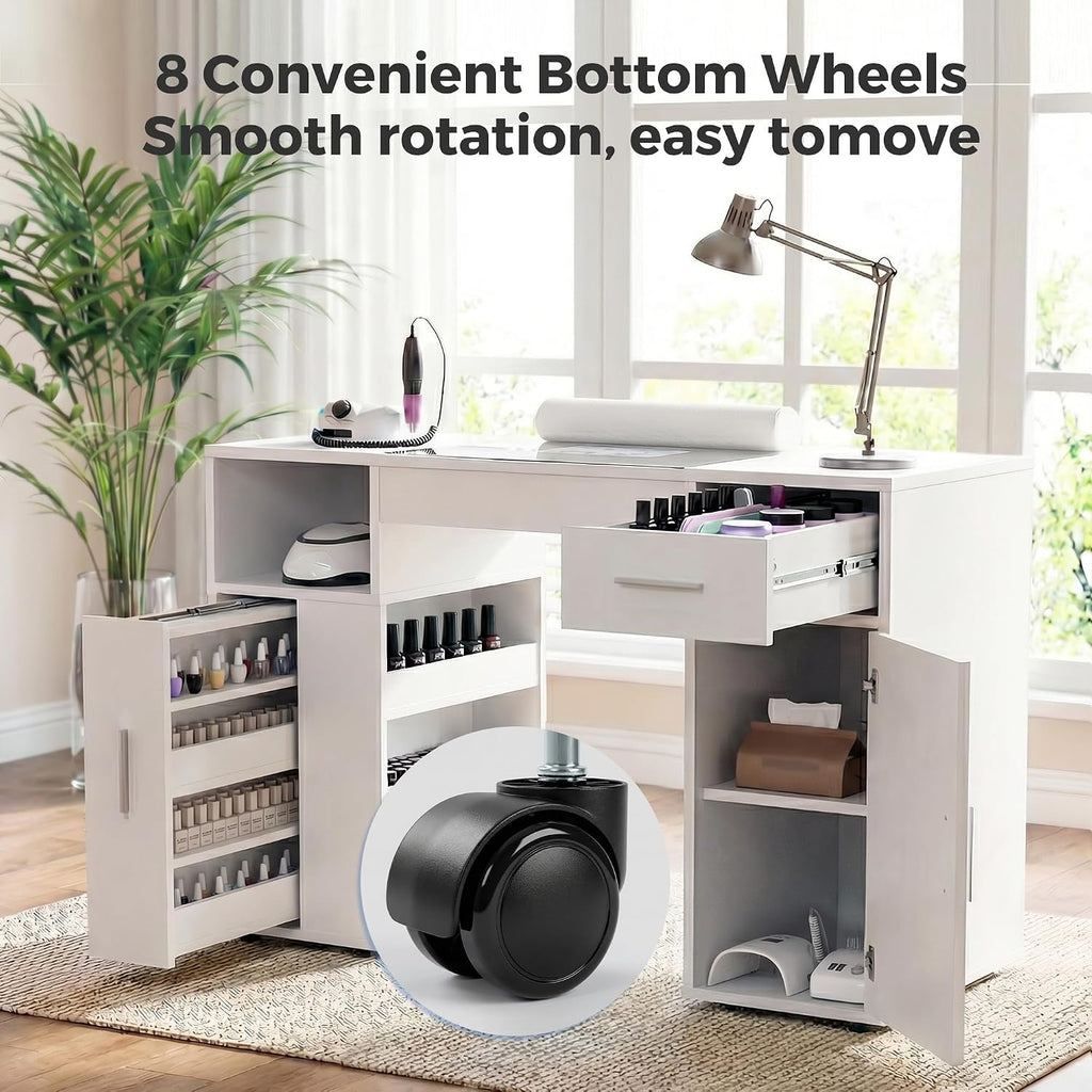 Nail Desk with Dust Collector&Wrist Rest,Portable Mobile Nail Tech Table