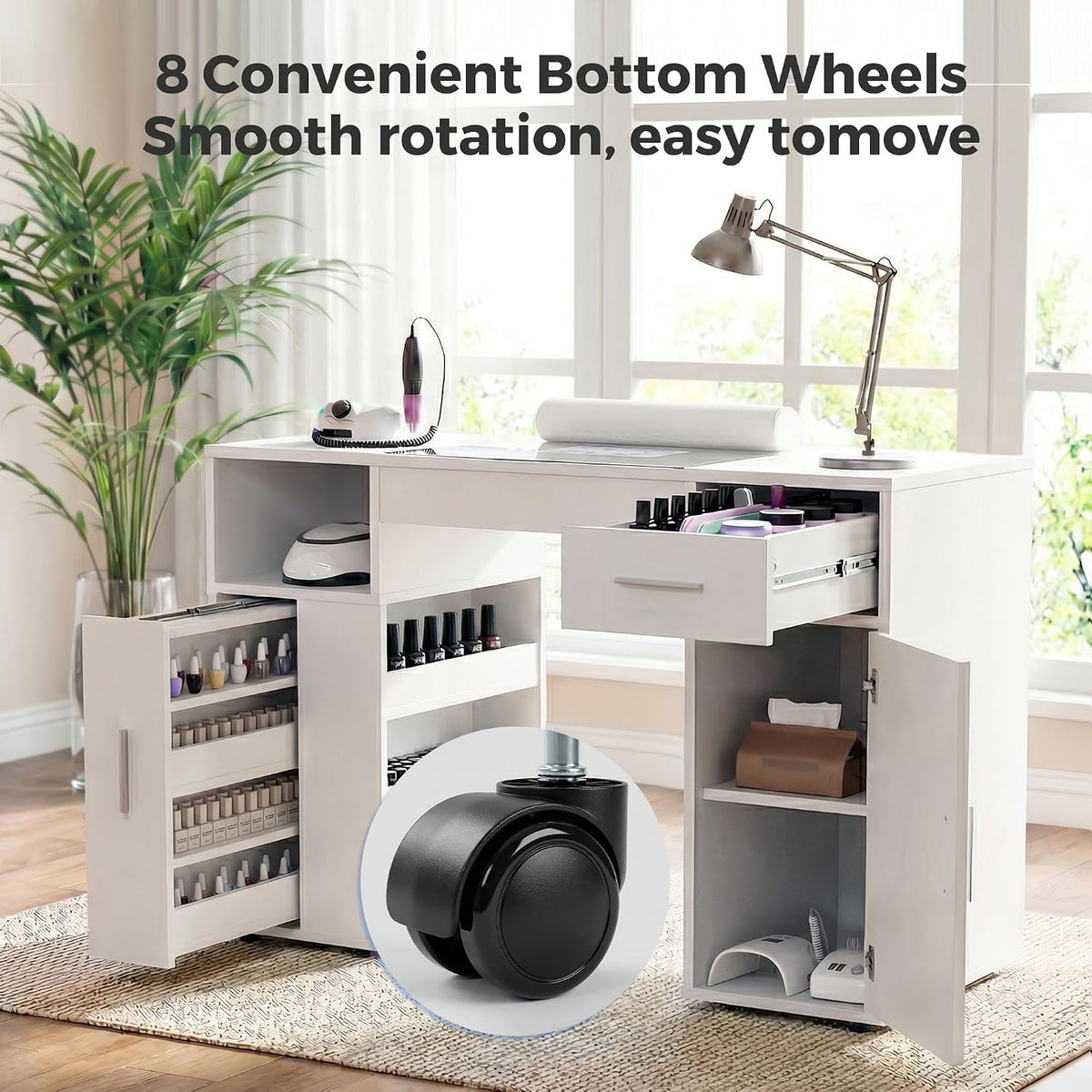 Nail Desk with Dust Collector&Wrist Rest,Portable Mobile Nail Tech Table