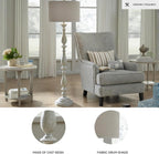 Signature Design by Ashley Bernadate Floor Lamp for Living Room, Whitewash | Fabric drum shade, 130-in power cord, 3-way switch, Cast resin construction, 14 lbs, 61-in height