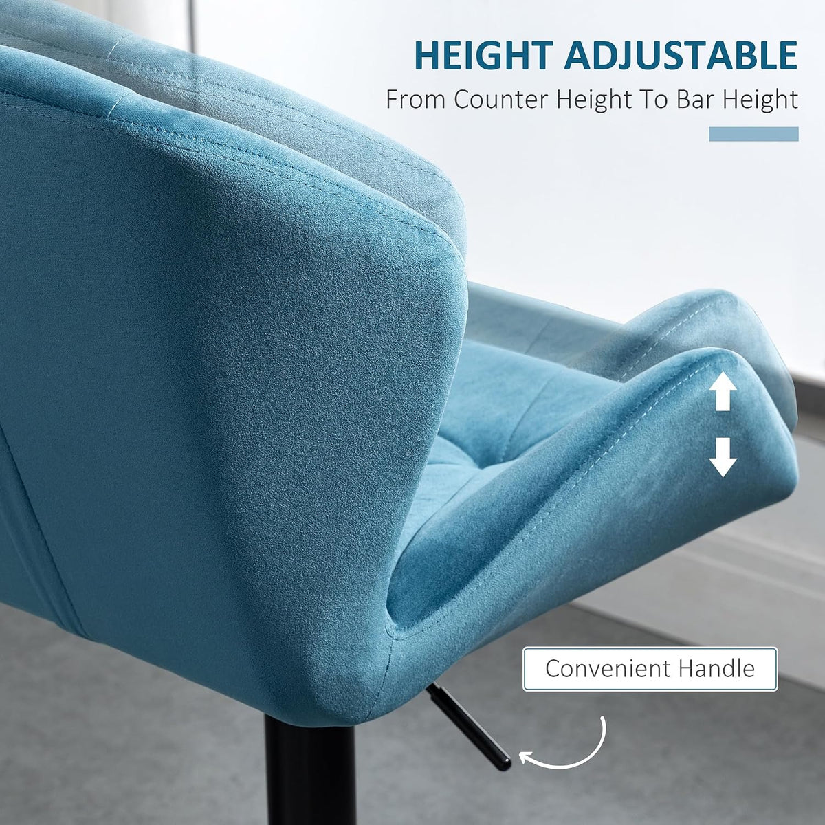 HOMCOM Bar Stools Luxurious Velvet-Touch Footrest Swivel Set Of 2 Blue