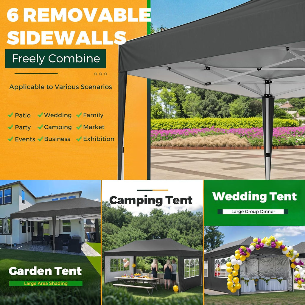 3x6m Pop Up Gazebo with 6 Sidewalls, Heavy Duty Marquee Party Tent, Waterproof & UPF 50+ UV Protection, Easy Setup Folding Canopy for Garden Events, Weddings, Markets & Carport