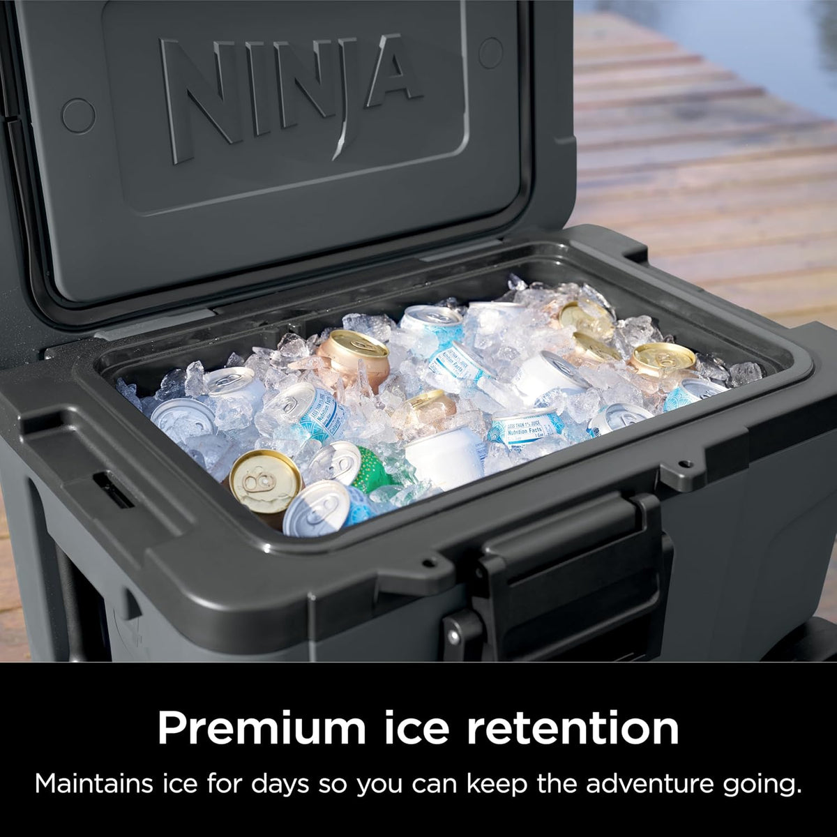 Ninja FrostVault™ 45qt Cooler with Wheels, Dry Storage, Charcoal Gray | Ninja FrostVault's 45-qt capacity holds 68 cans, keeps food cool & dry, and rolls easily on all-terrain wheels